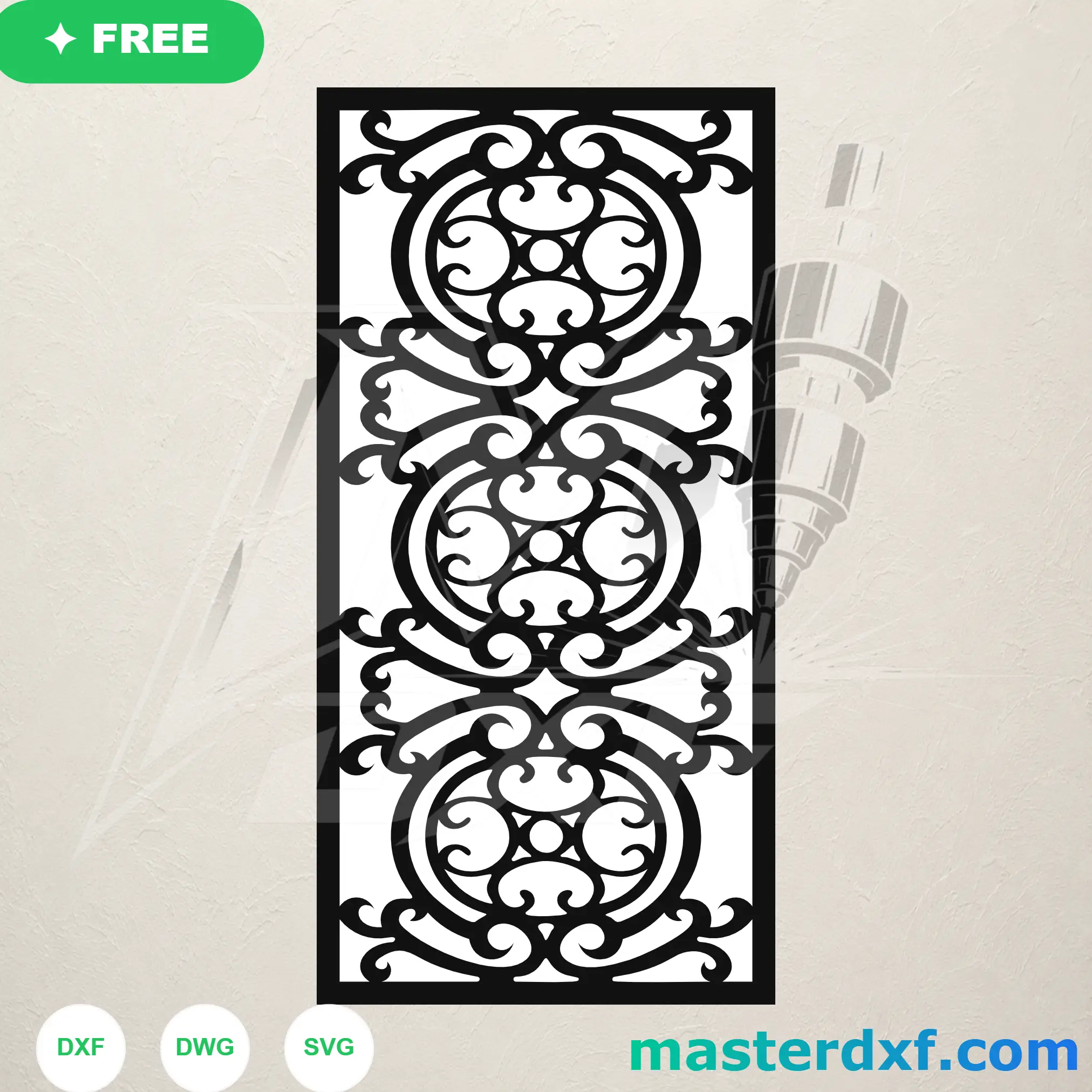 Stacked Circle Scroll Medallion DXF Panel for Vertical Gate Bands DXF File